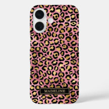 ローズゴールドの箔押しレオパードプリントのイニシャル入り
