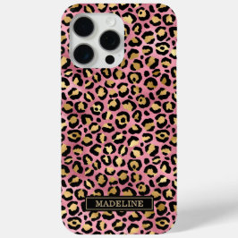 ローズゴールドの箔押しレオパードプリントのイニシャル入り iPhone 15 PRO MAXケース