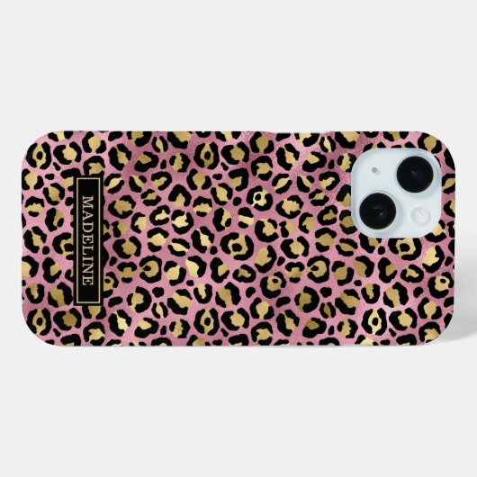 ローズゴールドの箔押しレオパードプリントのモノグラム Case-Mate iPhoneケース (裏面 (横))