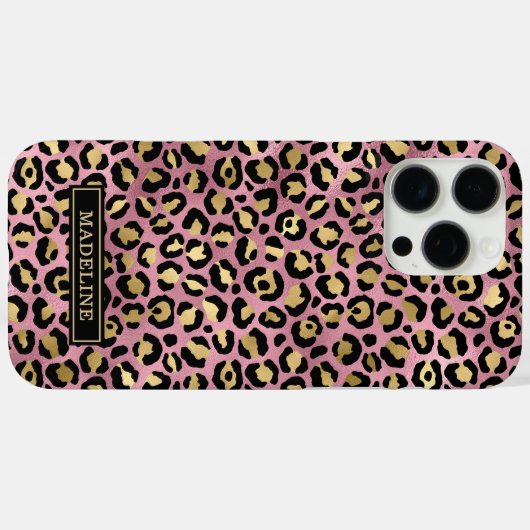 ローズゴールドの箔押しレオパードプリントモノグラム Case-Mate iPhoneケース (裏面 (横))