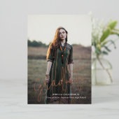 ローズゴールドの箔押し卒業写真 卒業発表 箔招待状 (立ち正面)