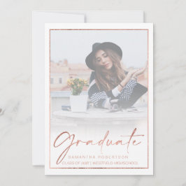 ローズゴールドの箔押し枠とカリグラフィーの卒業写真 招待状