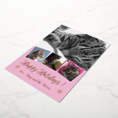 ローズゴールドの箔押し猫の写真コラージュ ピンクのホリデーカード 箔シーズンカード (回転した状態)