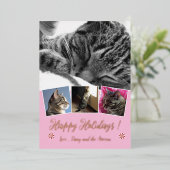 ローズゴールドの箔押し猫の写真コラージュ ピンクのホリデーカード 箔シーズンカード (立ち正面)
