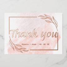 ローズゴールドの箔押し結婚式のお礼カード