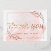 ローズゴールドの箔押し結婚式のお礼カード 箔招待状 (正面)