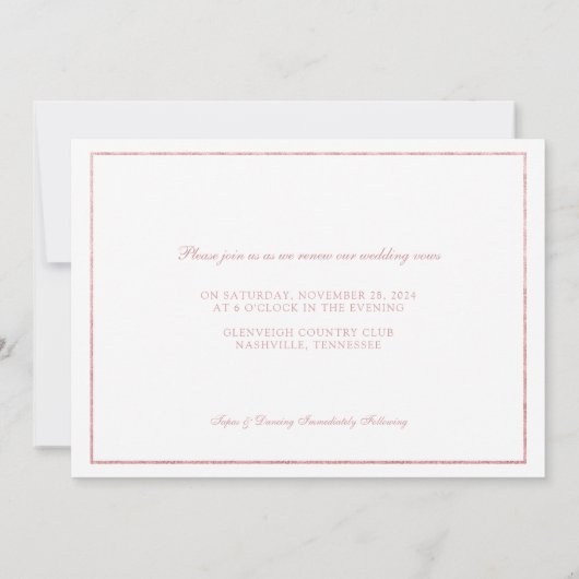 ローズゴールドの箔押し 結婚記念日 誓いの更新 招待状 (裏面)