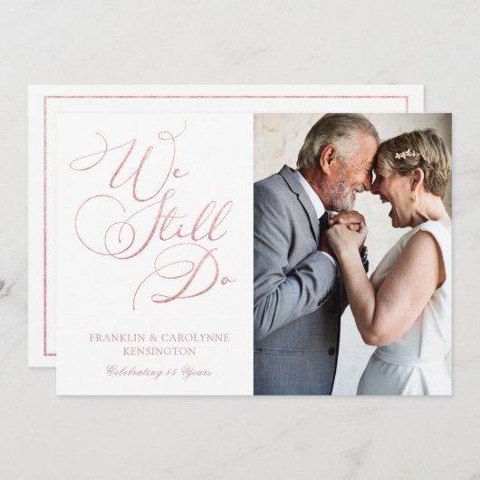 ローズゴールドの箔押し 結婚記念日 誓いの更新 招待状 (正面/裏面)