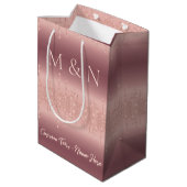 ローズゴールドの結婚式ギフトバッグ - カスタム名と文字 ミディアムペーパーバッグ (裏面アングル)