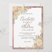 ローズゴールドの縁取りのあるテラコッタの花の写真 ウェディング 招待状 (正面)