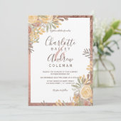 ローズゴールドの縁取りのあるテラコッタの花の写真 ウェディング 招待状 (スタンド正面)