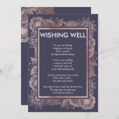 ローズゴールドの花とネイビーブルーのウィッシュウェルカード 招待状 (正面/裏面)