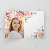 ローズゴールドの花とユーカリの写真確認 サンキューカード (内部)