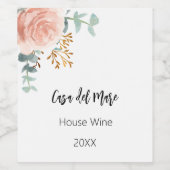 ローズゴールドの花と緑の家のワイン ワインラベル (シングルラベル)