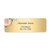 ローズゴールドの花と緑の差出人住所 ラベル (正面)