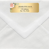 ローズゴールドの花と緑の差出人住所 ラベル