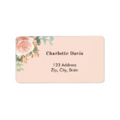 ローズゴールドの花と緑の差出人住所 ラベル (正面)