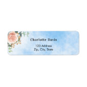 ローズゴールドの花と緑の青空 返送先住所 ラベル (正面)