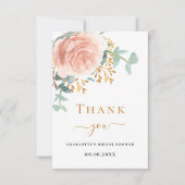 ローズゴールドの花と緑の ブライダルシャワー サンキューカード (正面)