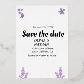 ローズゴールドの花のカリグラフィー・セーブ・ザ・デートカード 箔招待状 (裏面)