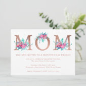 ローズゴールドの花の文字「ママ」 ブラッシュピンクの母の日 招待状 (スタンド正面)