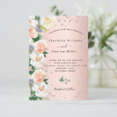 ローズゴールドの花モチーフとピンクダイヤのウェディング 招待状 (スタンド正面)