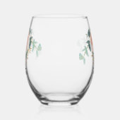 ローズゴールドの花モチーフの名前スクリプト ステムなしワイングラス (左)