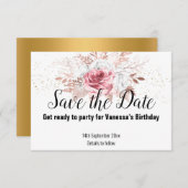 ローズゴールドの花束 ゴールド セーブ・ザ・デート 出欠カード (正面/裏面)