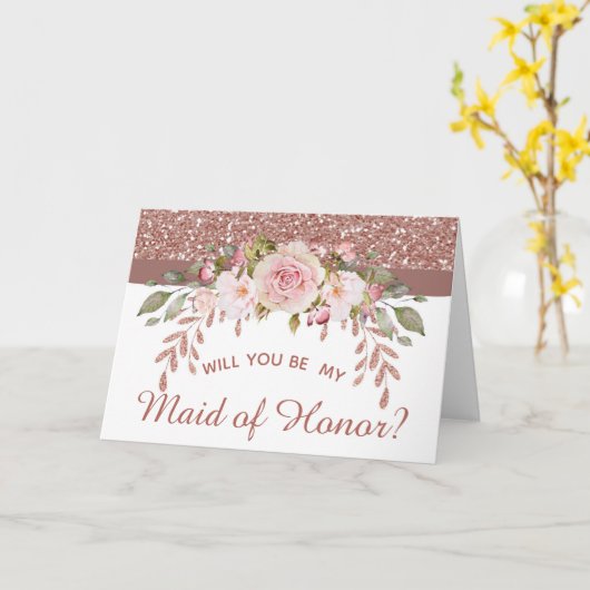 ローズゴールドの花柄の結婚式の証人になってくれますか カード (黄色い花)