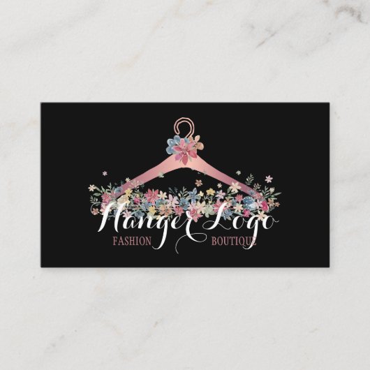 ローズゴールドの花柄ハンガー 名刺 (正面)