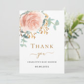 ローズゴールドの花柄ベビーシャワー感謝カード 招待状 (スタンド正面)