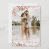 ローズゴールドの花模様大理石スクリプト5枚の写真の結婚式 招待状 (正面)