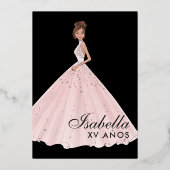 ローズゴールドの花飾り付きのキンセアニエラ（15歳の誕生日）招待状 箔招待状 (裏面)