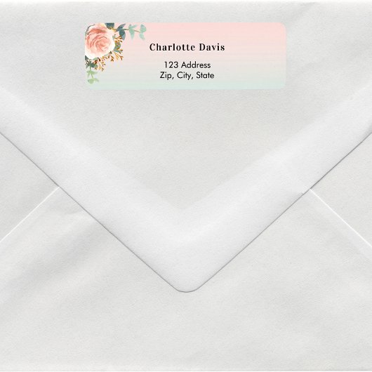 ローズゴールドの花 緑の返信先住所 ラベル