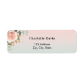 ローズゴールドの花 緑の返送先住所 ラベル (正面)