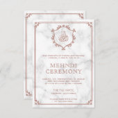 ローズゴールドの華やかな白大理石イスラムメヘンディ エンクロージャーカード (正面/裏面)
