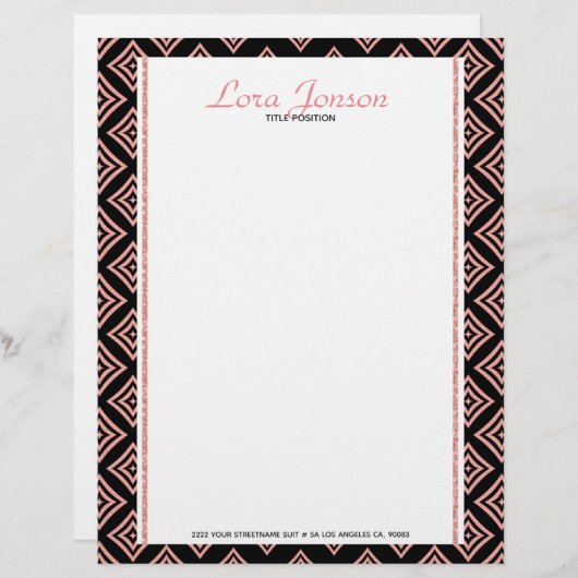 ローズゴールドの菱形（ひしがた）黒背景 レターヘッド (正面/裏面)