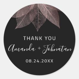 ローズゴールドの葉の名前と日付 ブラック ホワイト ブラッシュ ラウンドシール