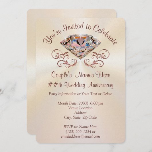 ローズゴールドの記念日招待状 - 名入れ可能 招待状 (正面/裏面)