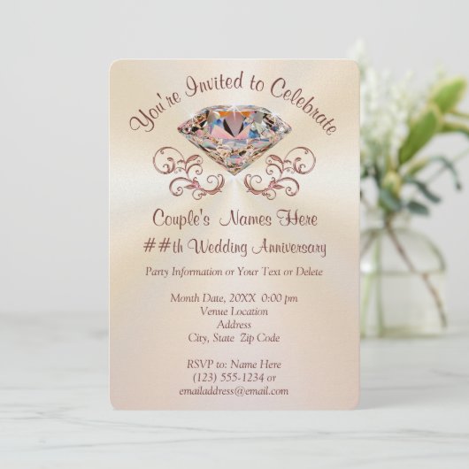 ローズゴールドの記念日招待状 - 名入れ可能 招待状 (スタンド正面)