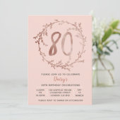 ローズゴールドの誕生日ガールズ 80歳の誕生日招待状 招待状 (スタンド正面)