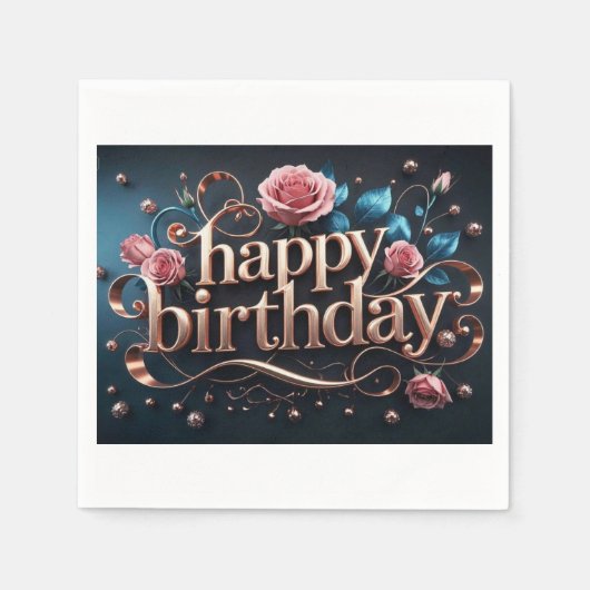 ローズゴールドの誕生日　豪華で優雅な　贅沢な スタンダードカクテルナプキン (正面)