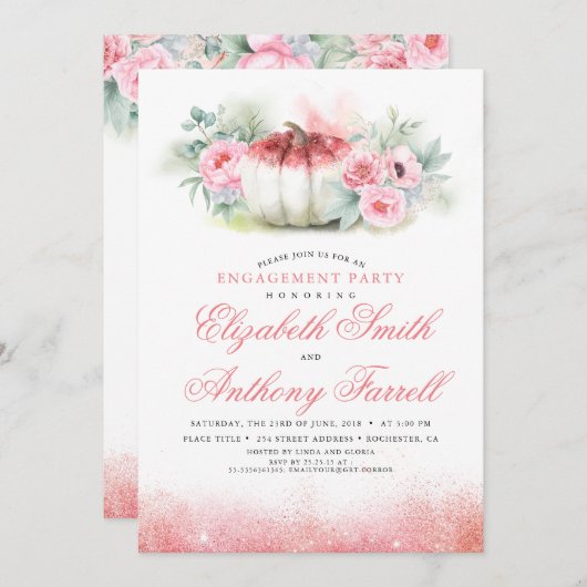 ローズゴールドの輝きが秋のエンゲージメントパーティーを祝福 招待状 (正面/裏面)