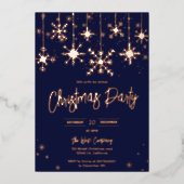 ローズゴールドの雪のエレガントなクリスマス企業ホリデー 箔招待状 (正面)