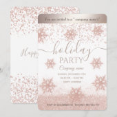 ローズゴールドの雪の結晶があしらわれた企業のホリデーパーティー 招待状 (正面/裏面)