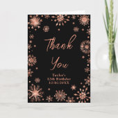 ローズゴールドの雪の結晶の誕生日パーティー サンキューカード (正面)