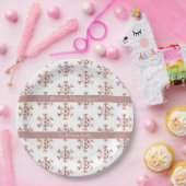 ローズゴールドの雪の結晶パターン クリスマス ペーパープレート (パーティー)