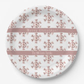 ローズゴールドの雪の結晶パターン クリスマス ペーパープレート (正面)