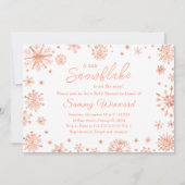 ローズゴールドの雪の結晶　冬のベイビーシャワー 招待状 (正面)