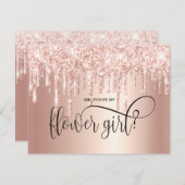 ローズゴールドの雫があなたを誘う... 私のフラワーガールになってくれる? 招待状 (正面/裏面)
